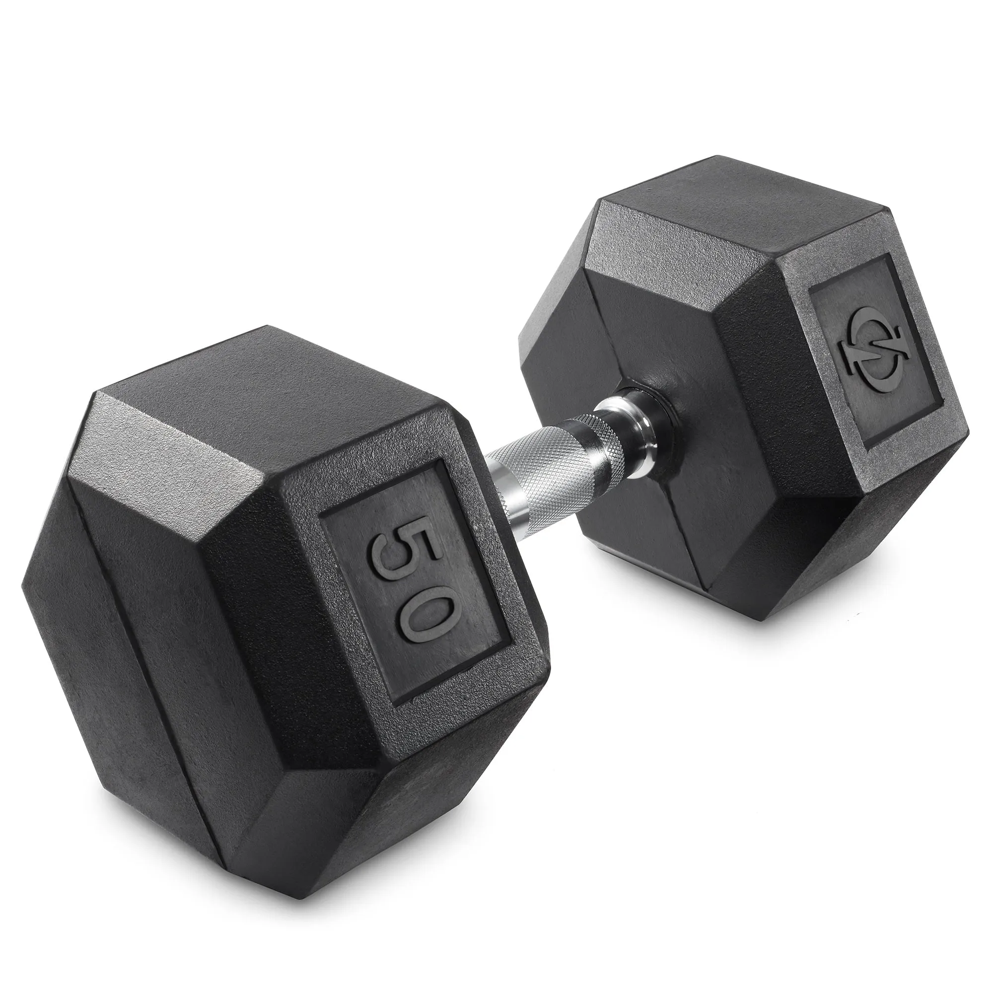 Rubber Coated Hex Dumbbell, Cast Iron Hand Weights, 25 lb to 50 Pound