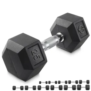 Rubber Coated Hex Dumbbell, Cast Iron Hand Weights, 25 lb to 50 Pound