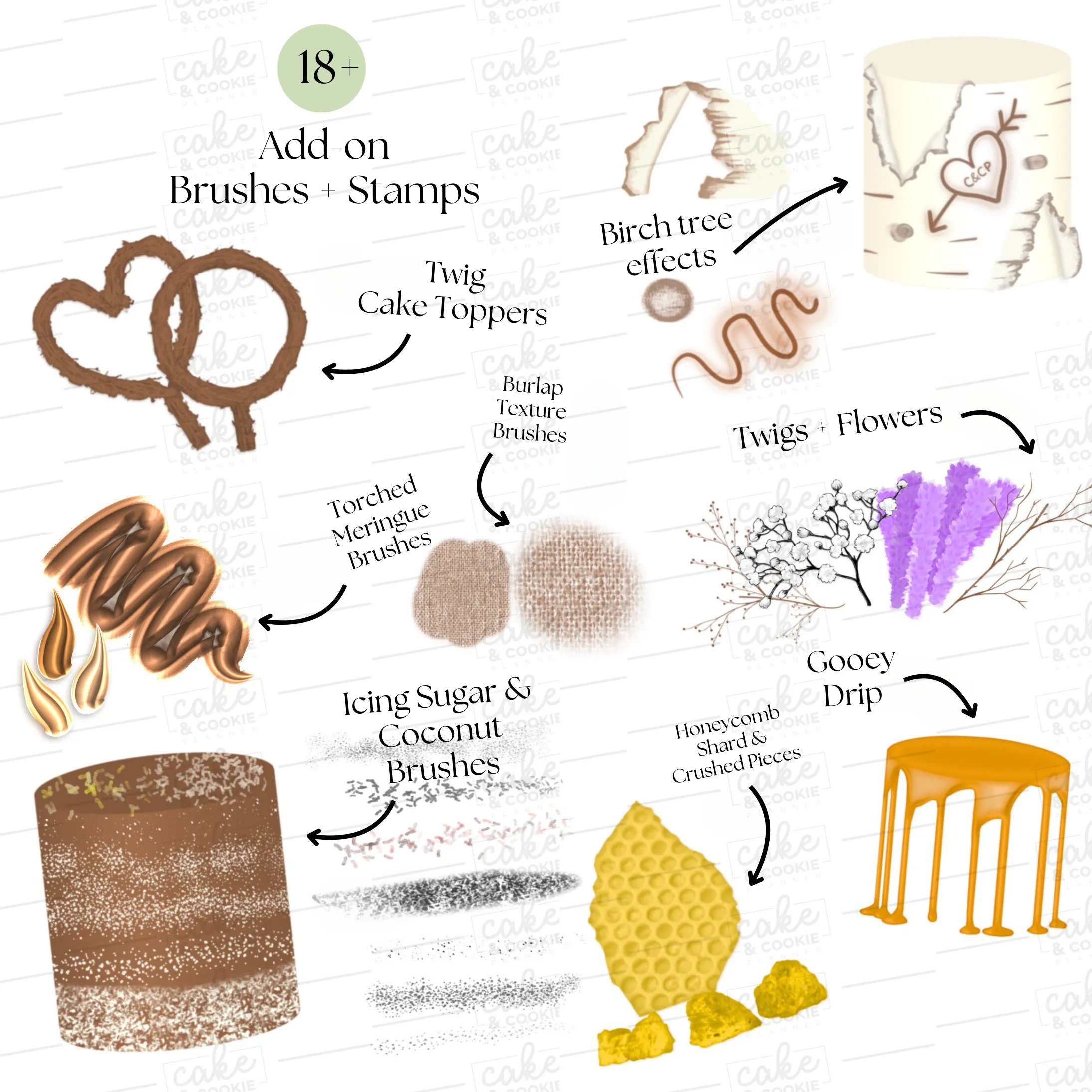 Rustic Cake Procreate Stamps Pack - Digital Cake Sketching