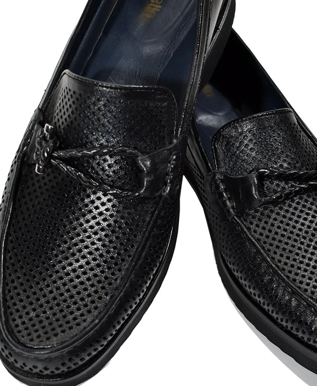 S002B Black Perforated Leather Shoes