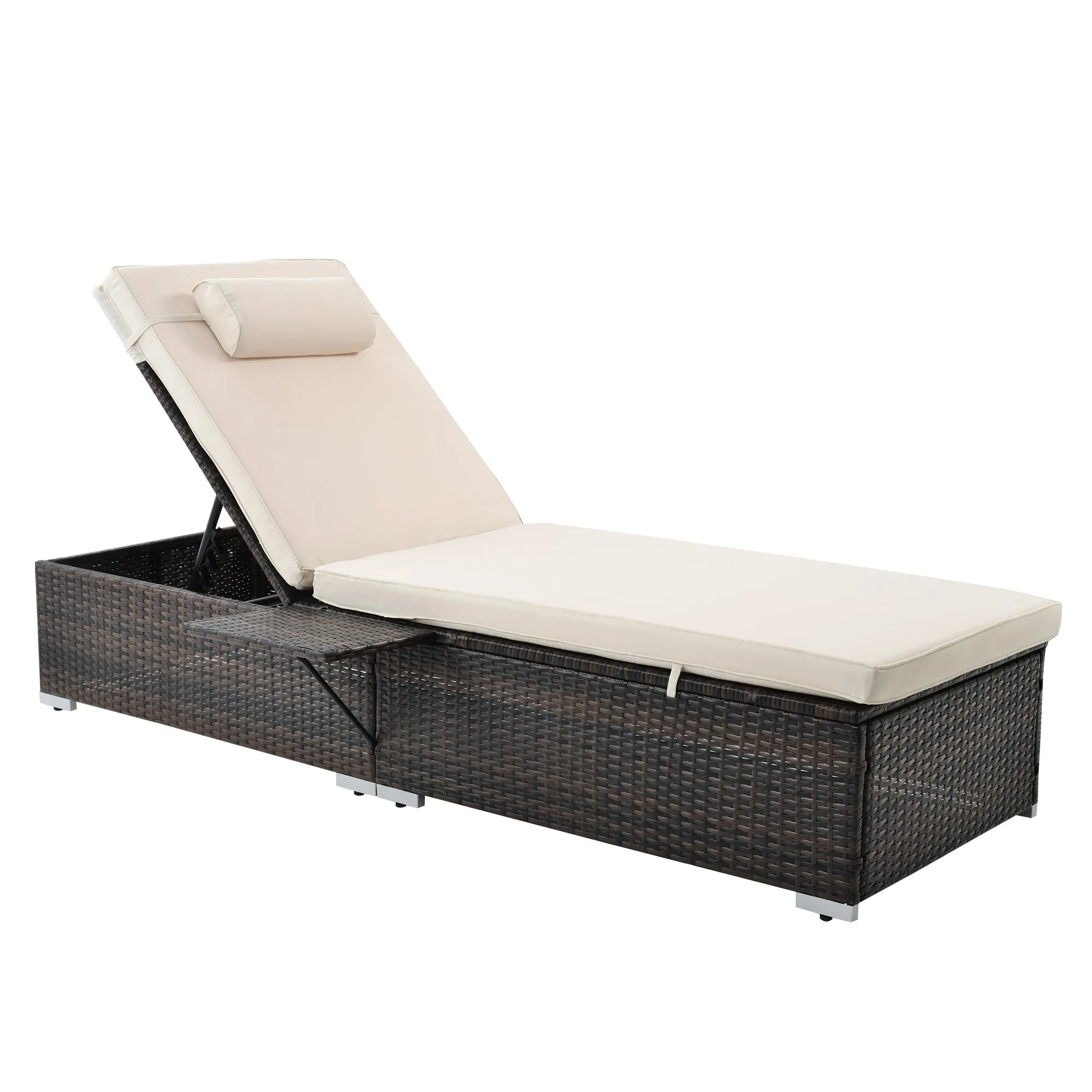 SAME AS W213S00037 :Outdoor PE Wicker Chaise Lounge - 2 Piece patio lounge chair; chase longue; lazy boy recliner; outdoor lounge chairs set of 2;beach chairs; recliner chair with side table