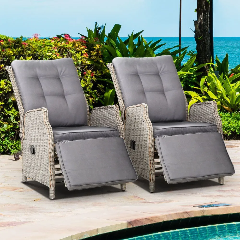 Set of 2 Elara Outdoor Recliner Patio Chairs Grey