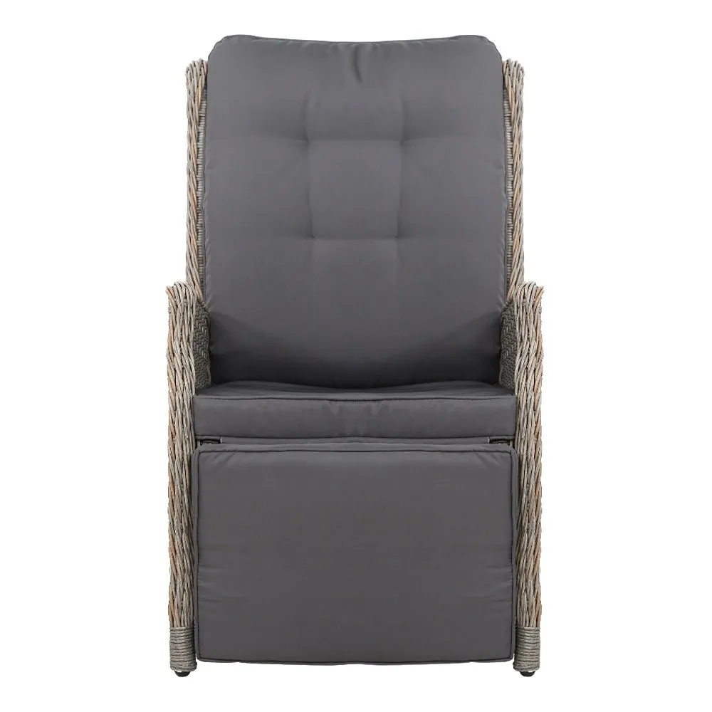 Set of 2 Elara Outdoor Recliner Patio Chairs Grey