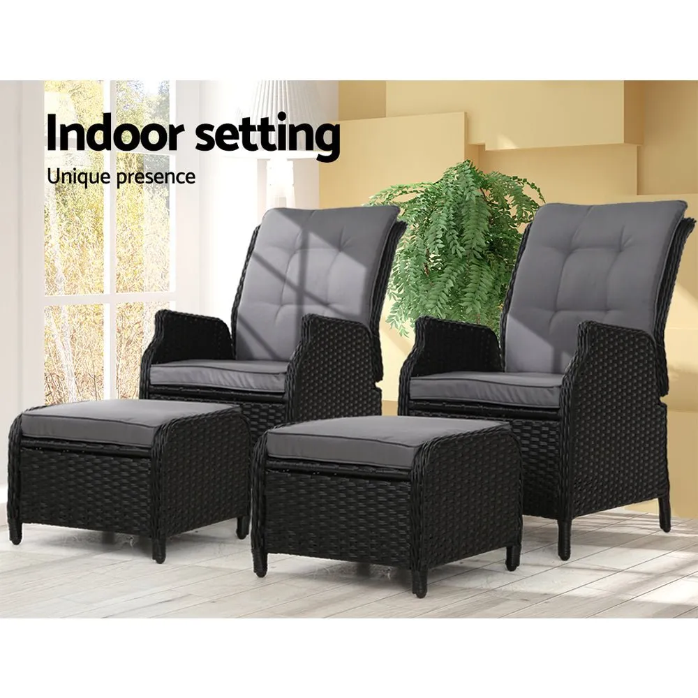 Set of 2 Ella Outdoor Recliner Patio Chairs Black