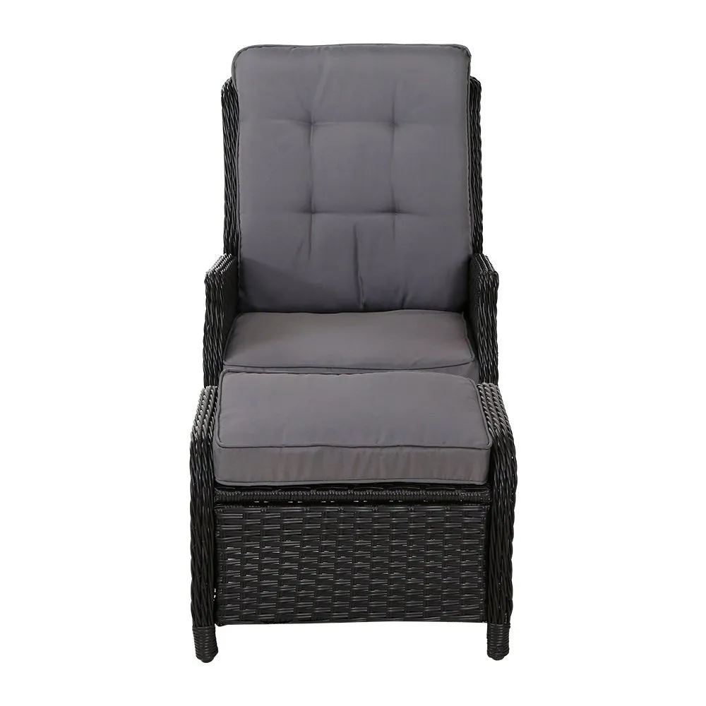 Set of 2 Ella Outdoor Recliner Patio Chairs Black