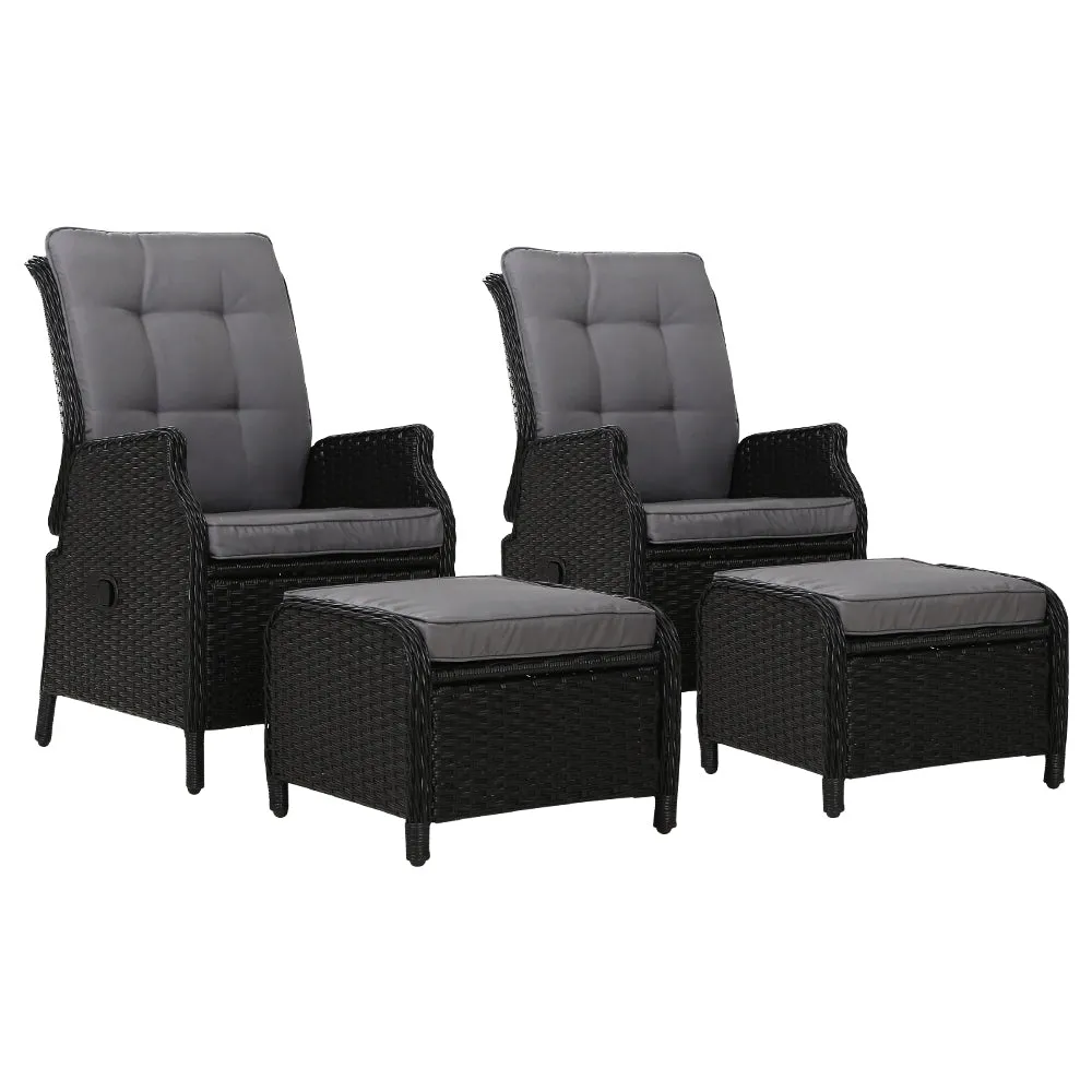 Set of 2 Ella Outdoor Recliner Patio Chairs Black