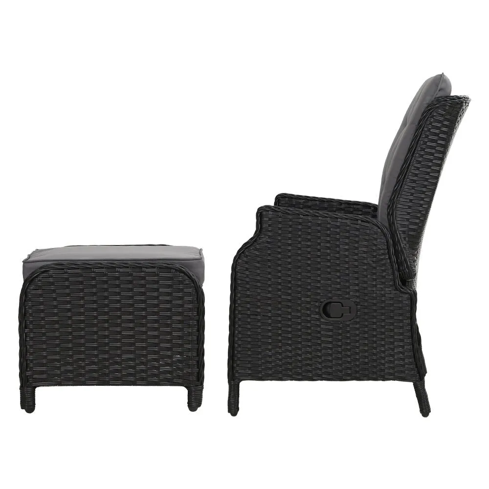 Set of 2 Ella Outdoor Recliner Patio Chairs Black