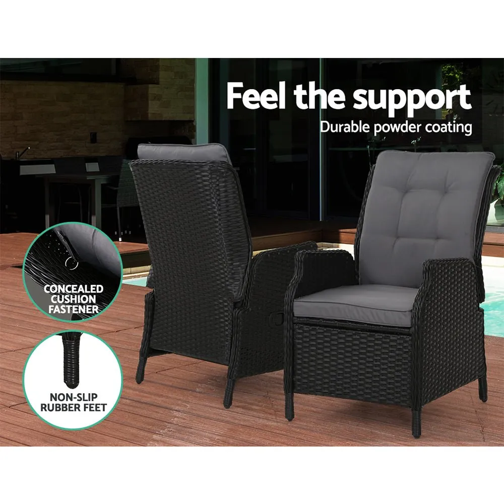 Set of 2 Ella Outdoor Recliner Patio Chairs Black