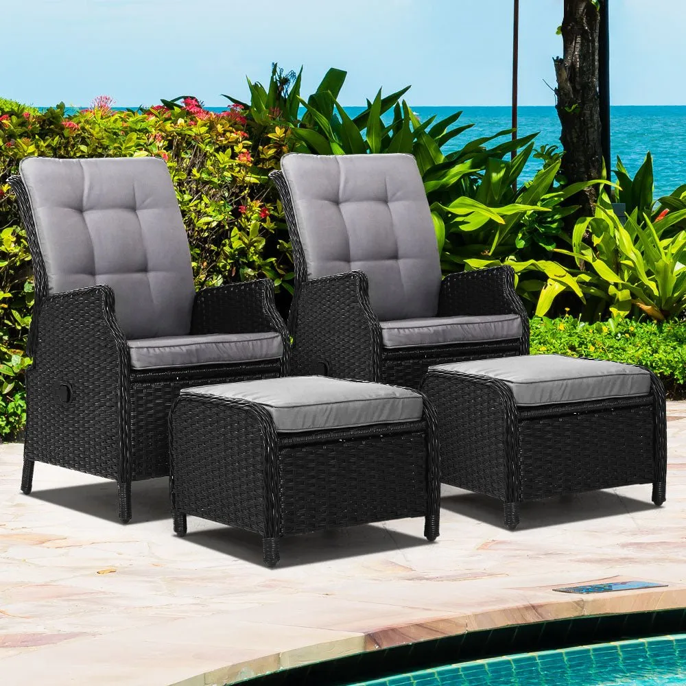 Set of 2 Ella Outdoor Recliner Patio Chairs Black