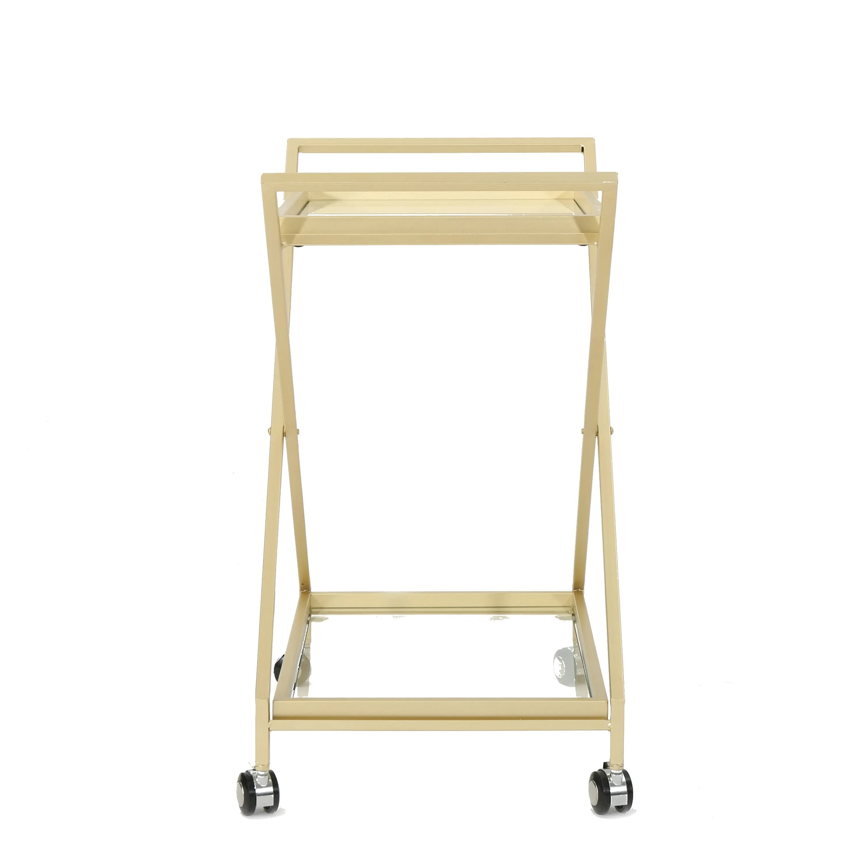 Sherianne Industrial Iron Bar Cart with Tempered Glass