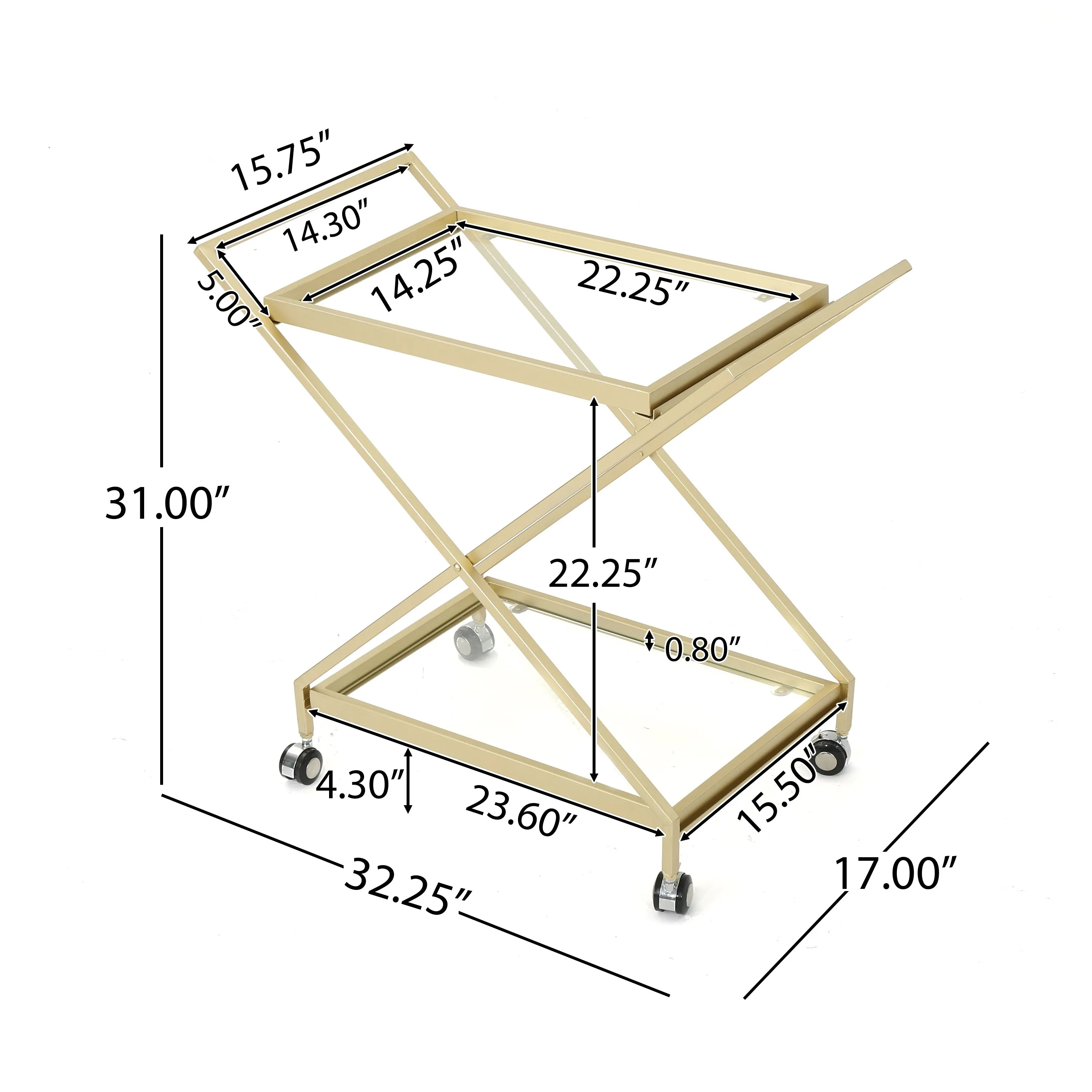 Sherianne Industrial Iron Bar Cart with Tempered Glass