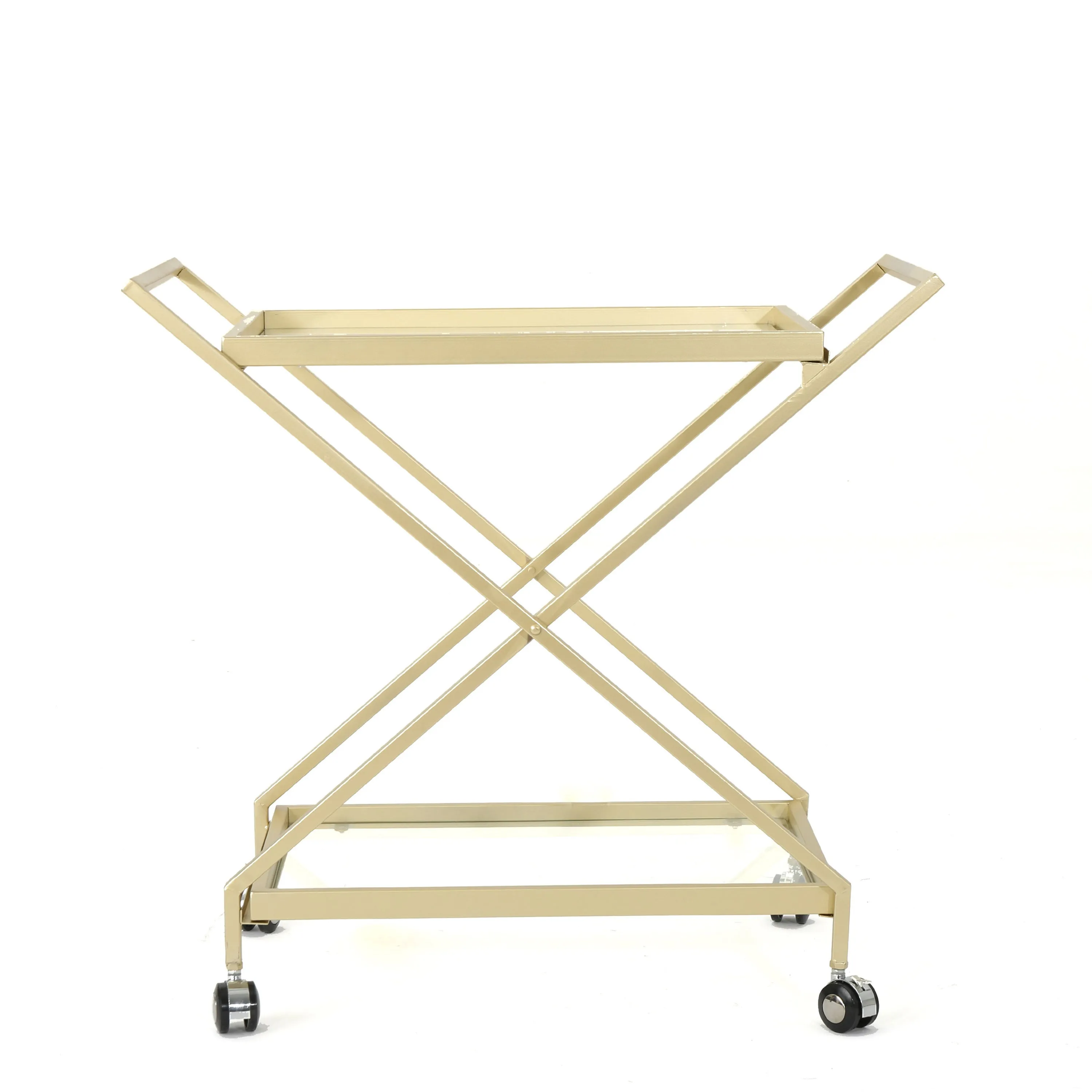 Sherianne Industrial Iron Bar Cart with Tempered Glass