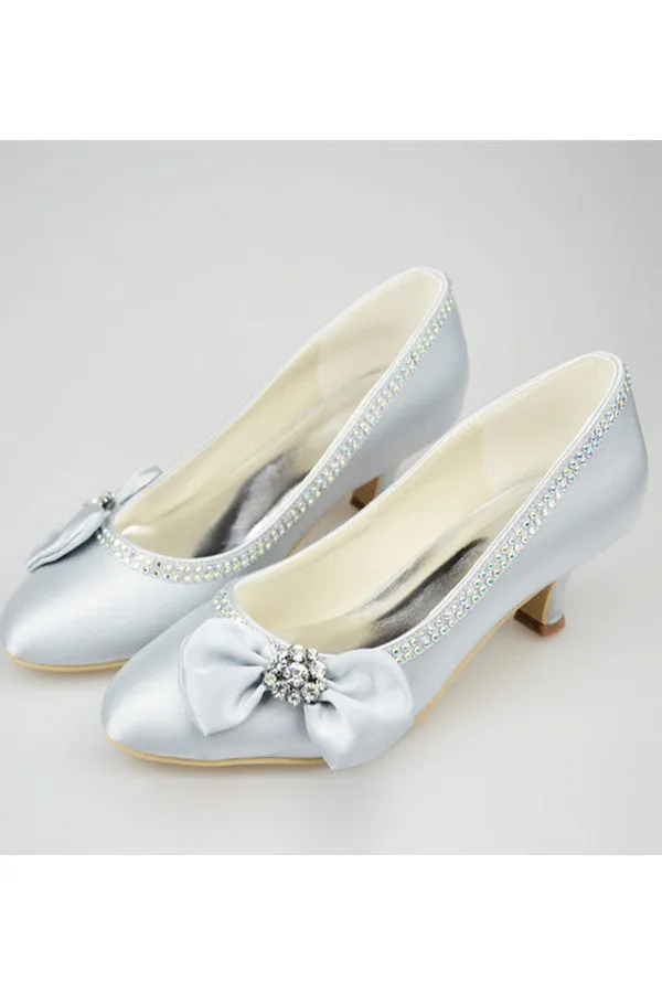 Silver Low Heel Beaded Handmade Simple High Quality Prom Shoes S122