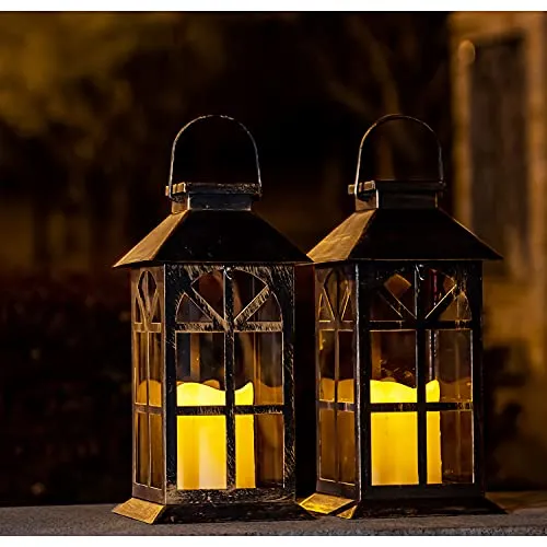 Solar Lantern Outdoor Classic Decor Bronze Antique Metal and Glass Construction Mission