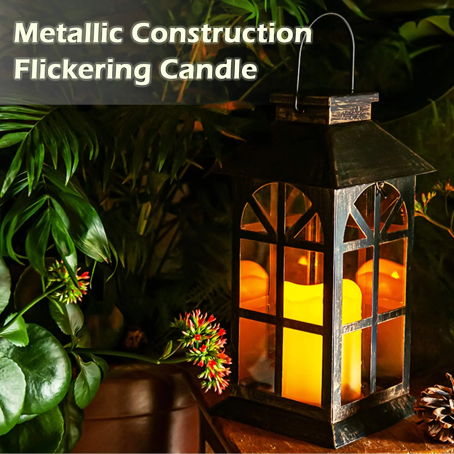 Solar Lantern Outdoor Classic Decor Bronze Antique Metal and Glass Construction Mission