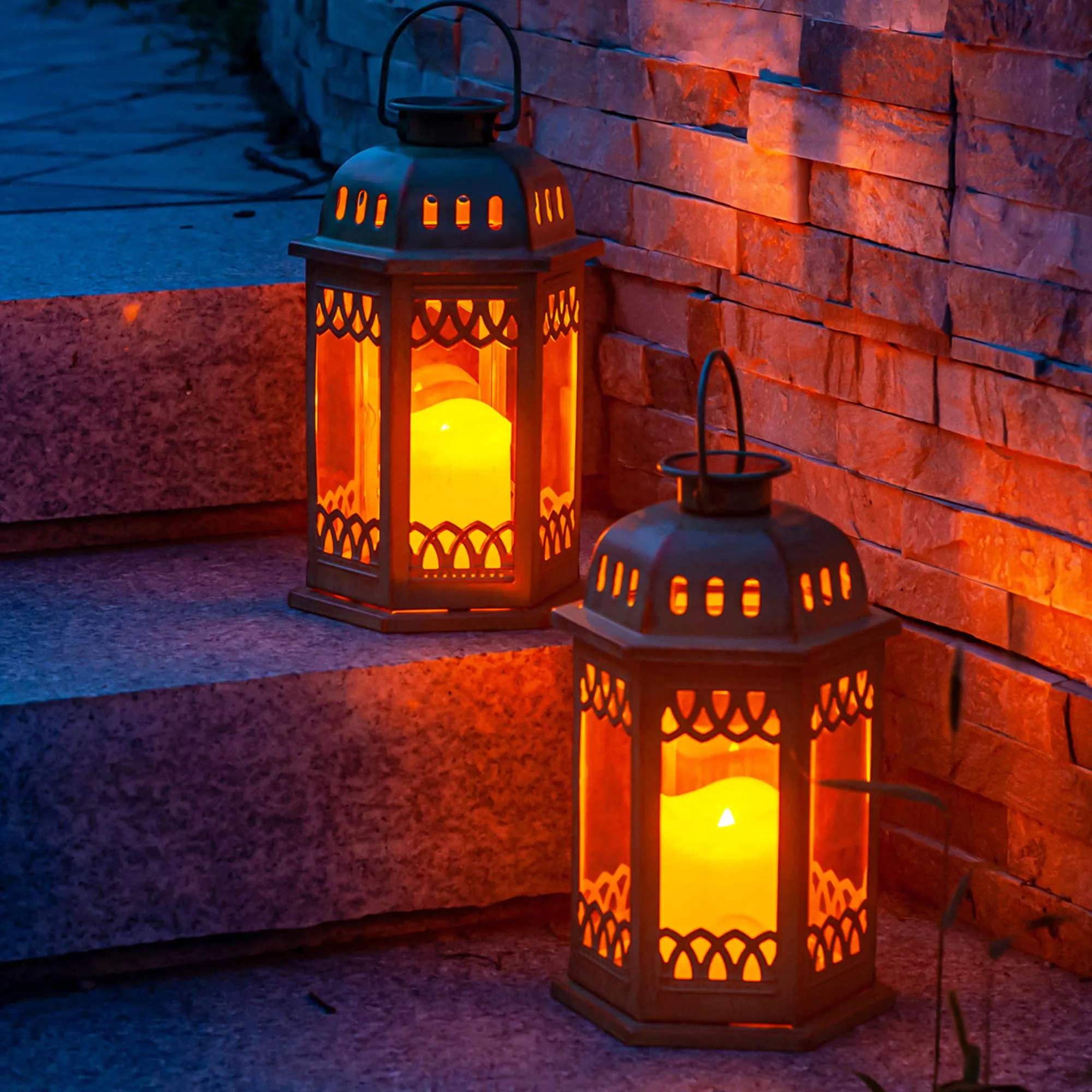 Solar Lanterns 2 Pack Green - Hanging Solar Lights With Flickering Candle Led - Retro