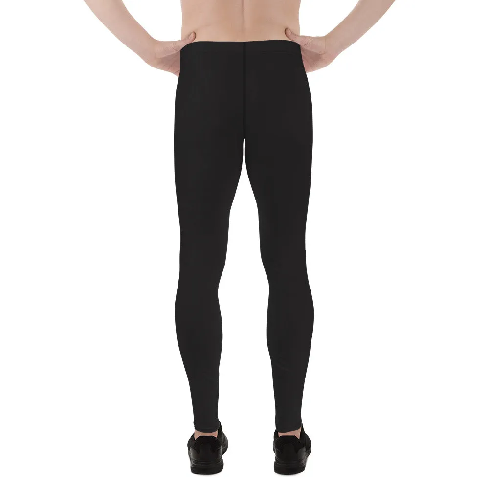 Solid Black Classic Men's Tights, 38-40 UPF Running Leggings & Run Tights- Made in USA/EU