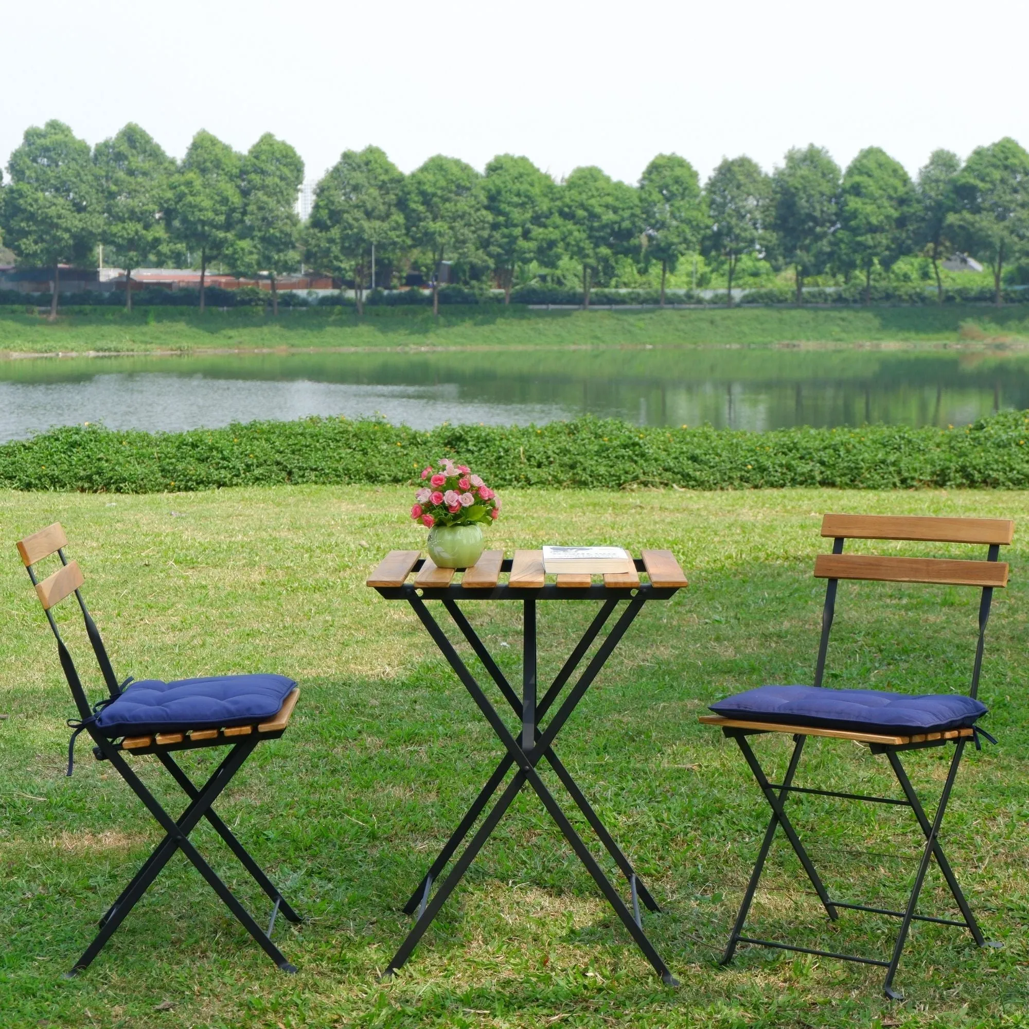 Solid Teak Wood Patio Bistro 3 Piece Set