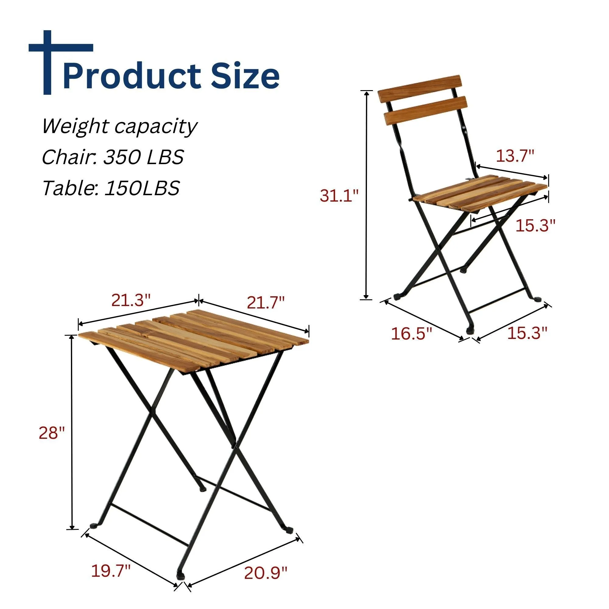 Solid Teak Wood Patio Bistro 3 Piece Set