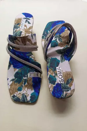 Soma - Hoppers Block Heel - Blue Floral Print  - Silk