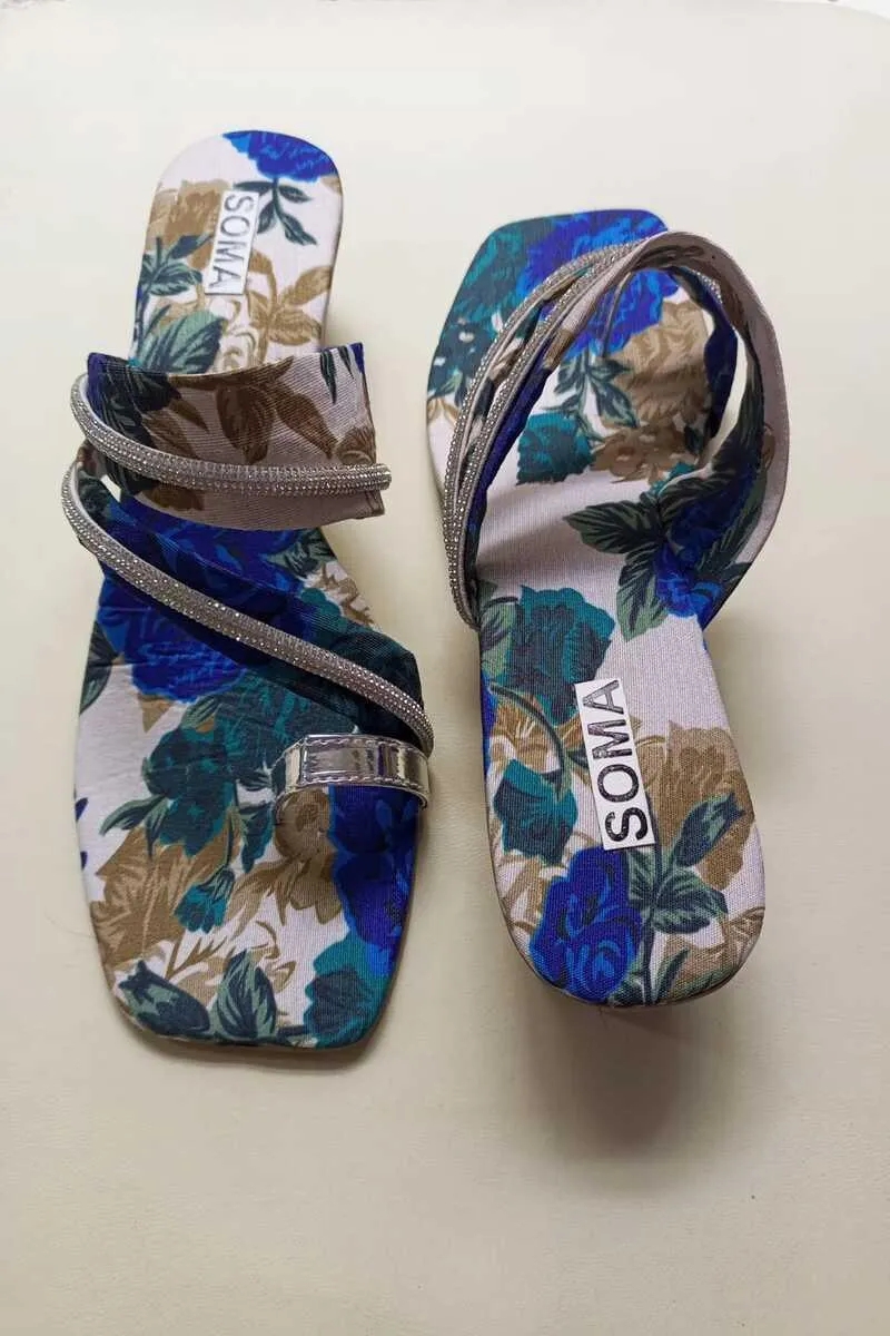 Soma - Hoppers Block Heel - Blue Floral Print  - Silk