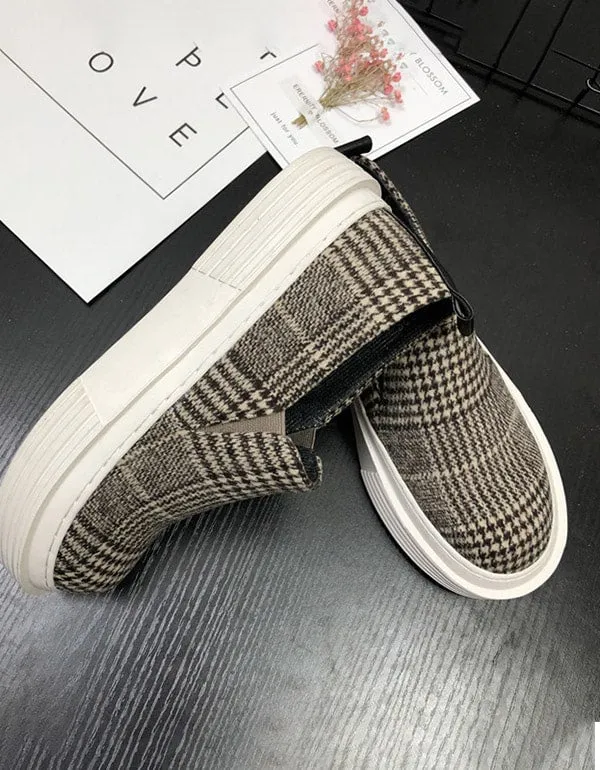 Spring Round Head Flat-heeled Plaid Casual Sneakers