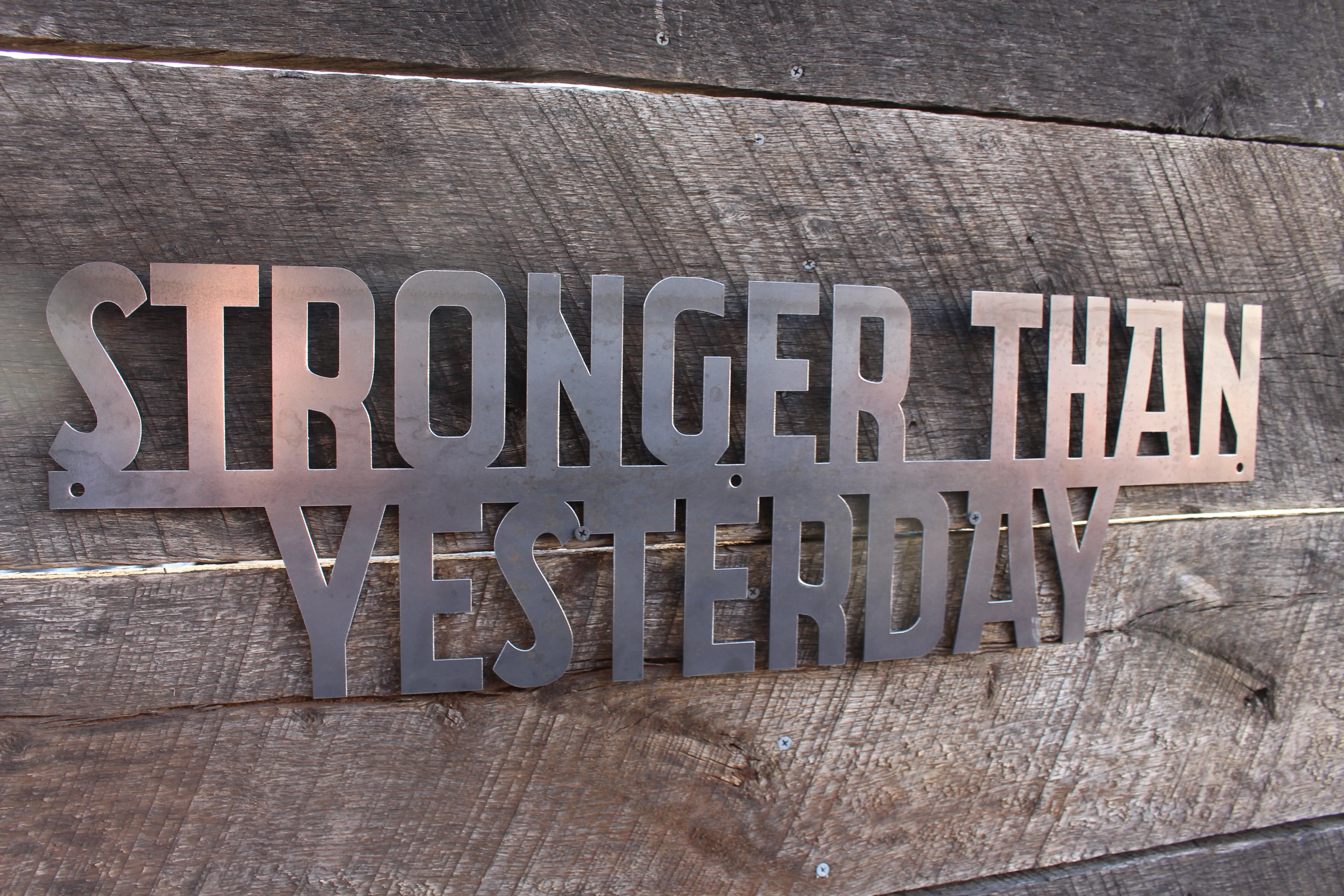 Stronger Than Yesterday - Motivational Metal Quote Sign - Workout Inspiration - Home Gym Decor - Workout Wall Art