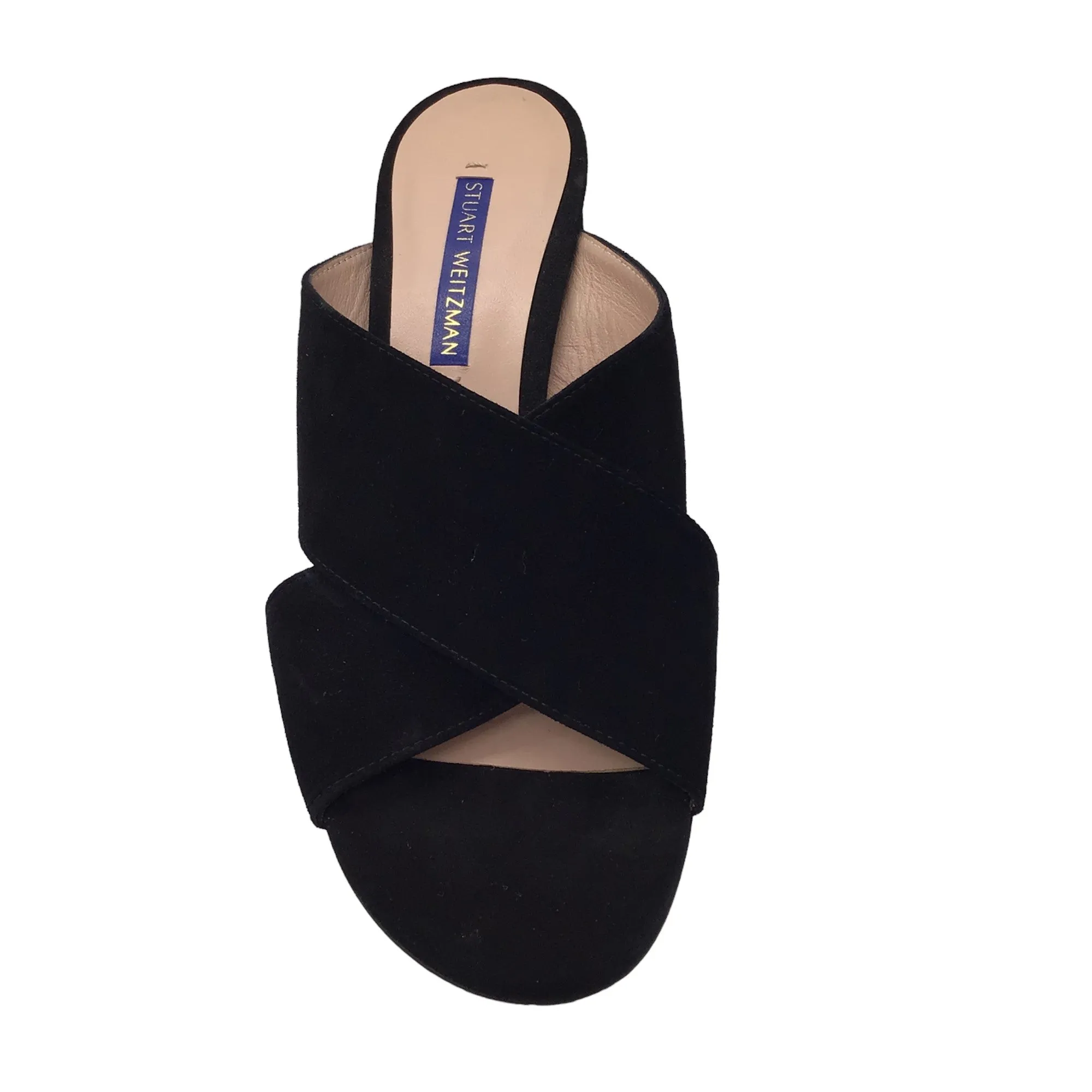 Stuart Weitzman Black Cross Strap Suede Sandals