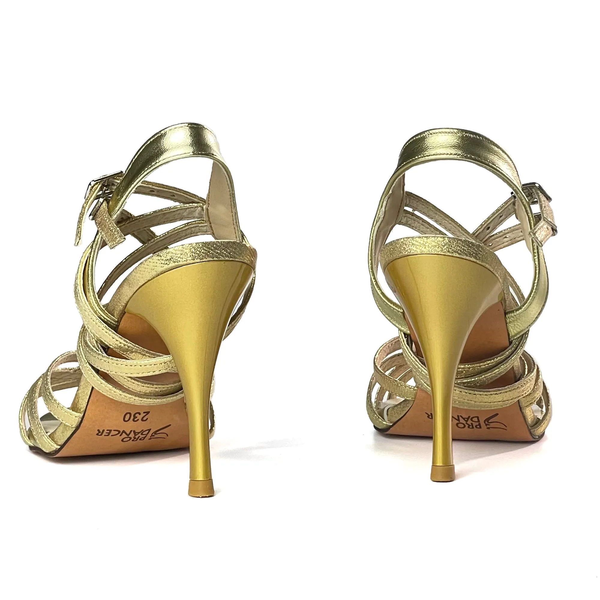 Tango Argentine Shoes High Heel Dance Sandals Leather Sole Gold