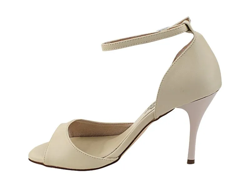 Tango Dance Shoes Ankle Strap Beige Leather