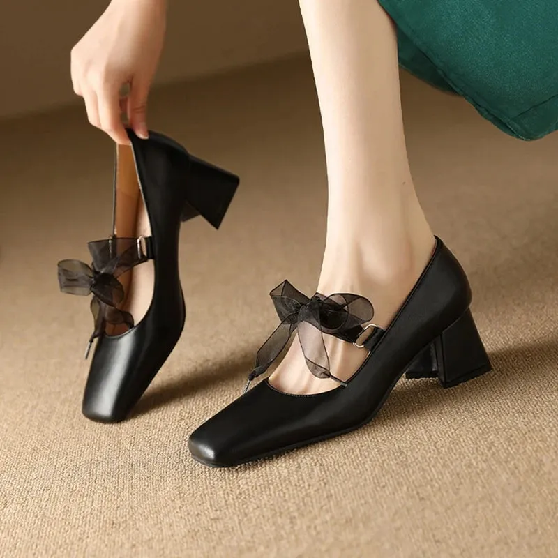 TAVIMART  -  De Mujer Elegant Fashion Pumps Shallow Square Toe  Women Wedding Party black Shoes Plus Size heels 46 47 48 23-13