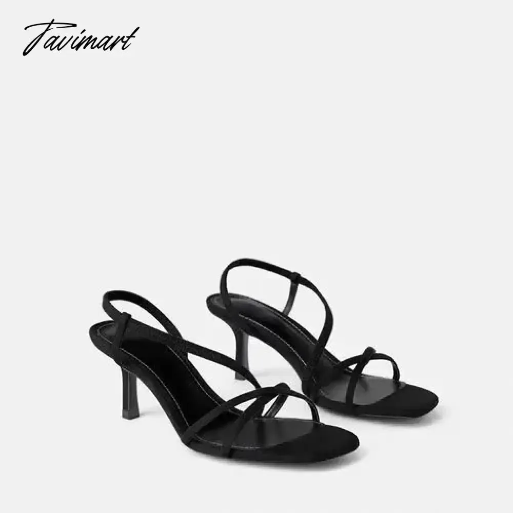 Tavimart Spanish New Women's Shoes Elastic Cloth Slim Heel Women's Shoes Cross Strap Sexy Slim Strap Middle Heel Sandals