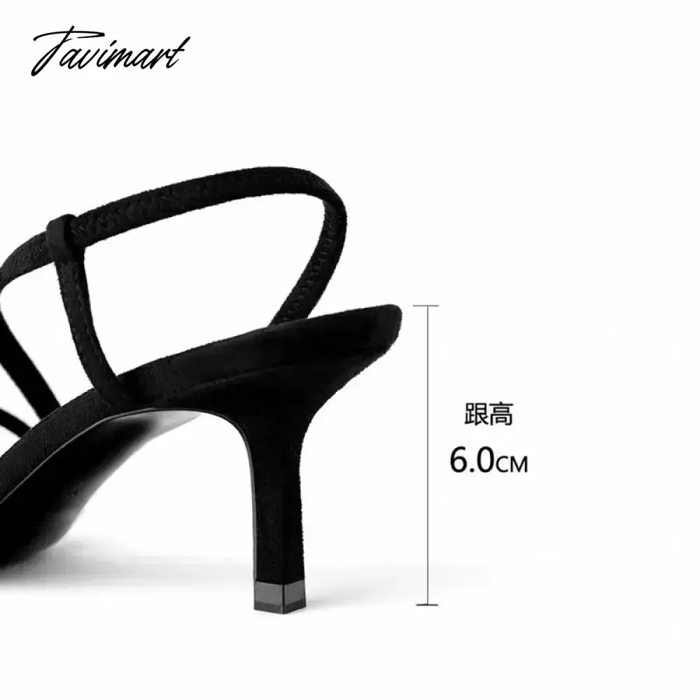 Tavimart Spanish New Women's Shoes Elastic Cloth Slim Heel Women's Shoes Cross Strap Sexy Slim Strap Middle Heel Sandals