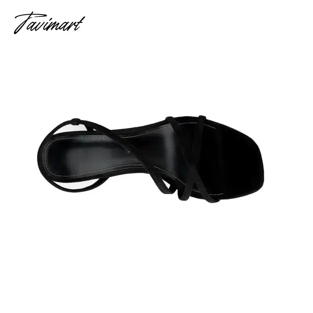 Tavimart Spanish New Women's Shoes Elastic Cloth Slim Heel Women's Shoes Cross Strap Sexy Slim Strap Middle Heel Sandals