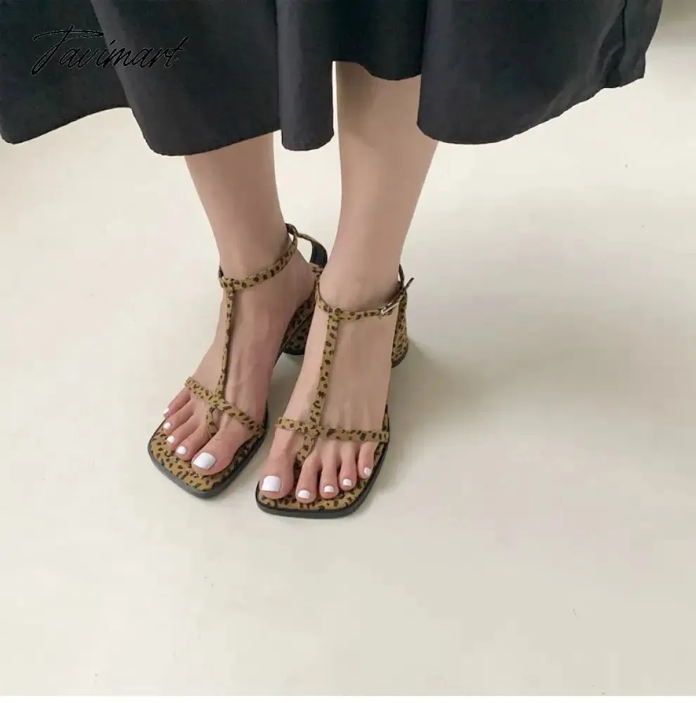 Tavimart Summer Low Heel Ankle Strap Sandals New Narrow Band Gladiator Sandal Ladies Outdoor Casual Buckle Sandalias Mujer