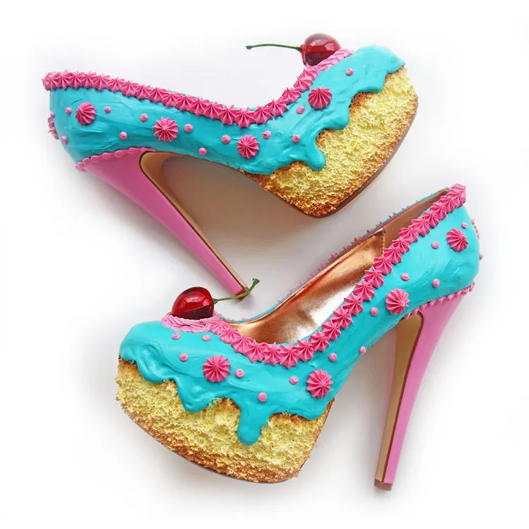 Teal and Pink Cake Heels