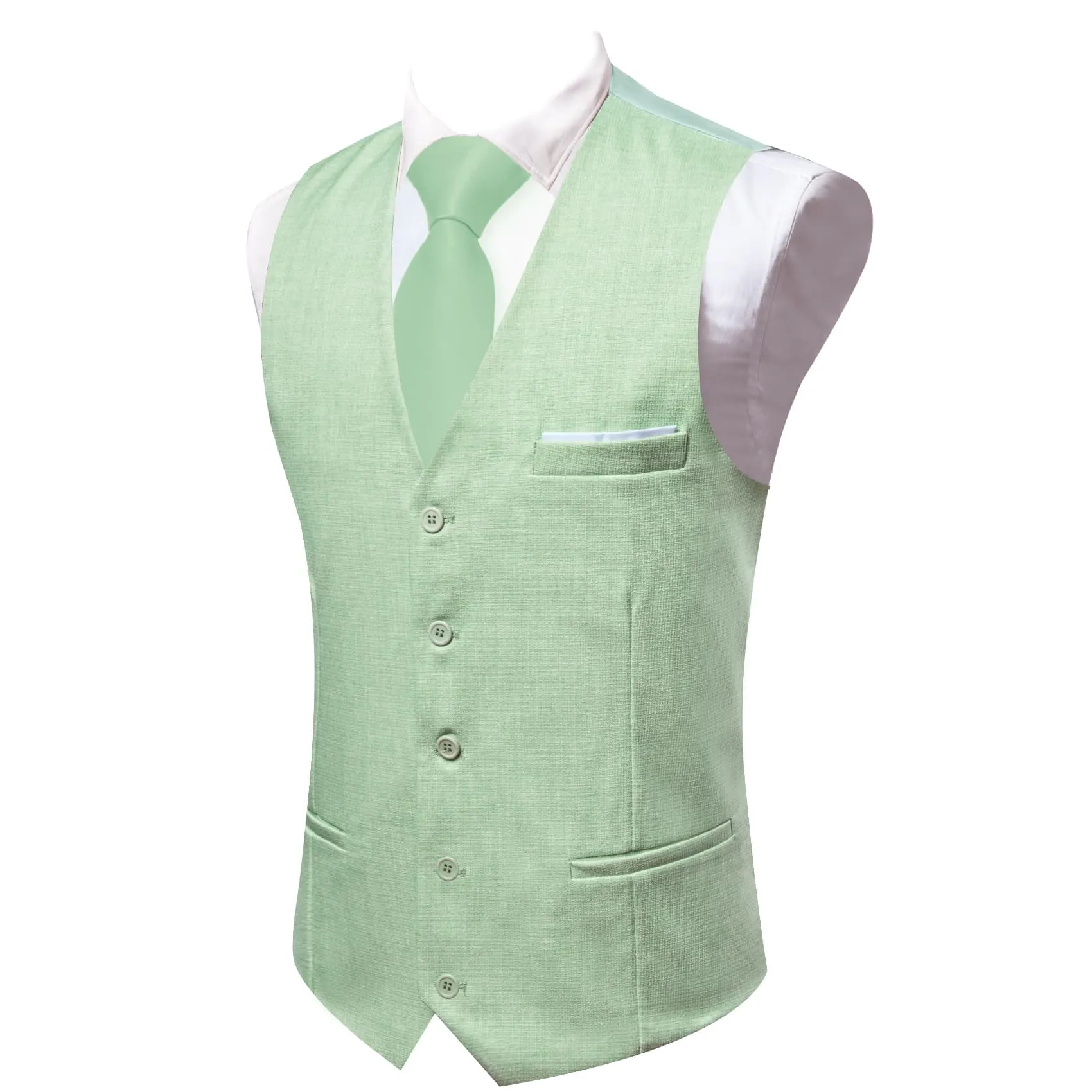 Ties2you Dress Vest Mint Green Solid V Neck Button Up Silk Mens Work Vest Top