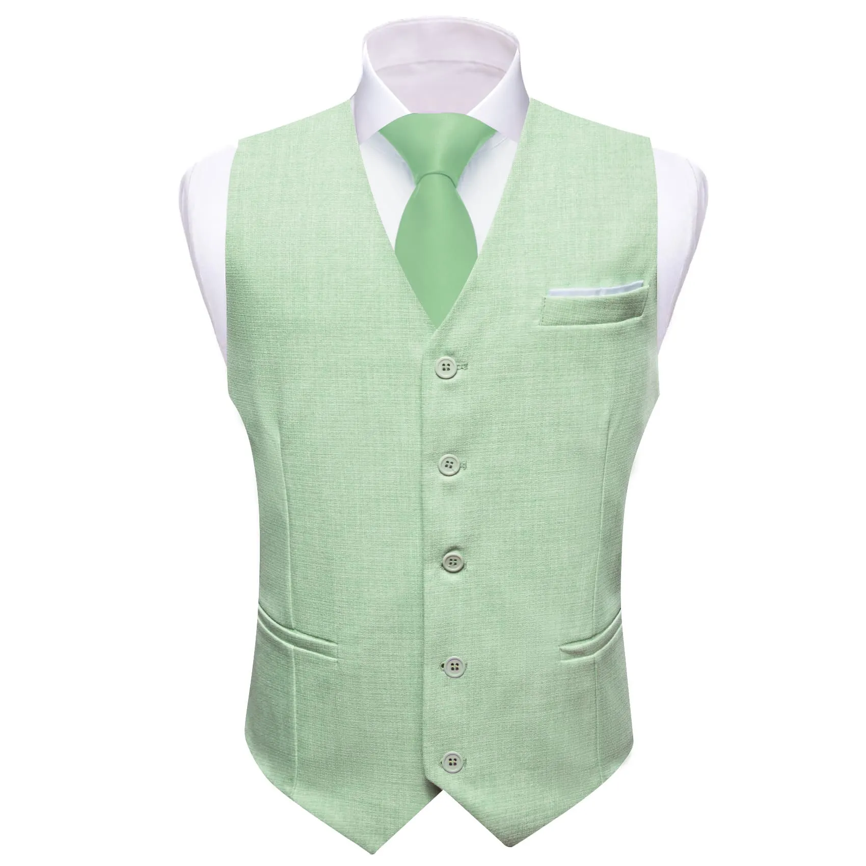 Ties2you Dress Vest Mint Green Solid V Neck Button Up Silk Mens Work Vest Top