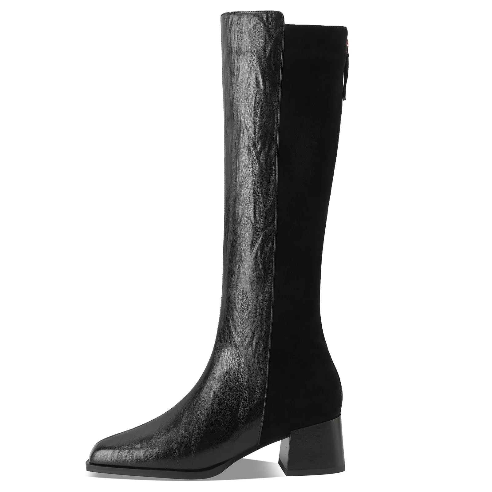 TinaCus Handmade Women's Suede Genuine Leather Mid Block Heel Back Zip Up Knee High Boots