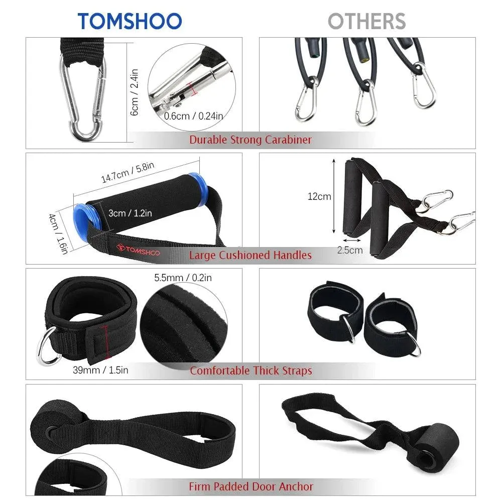 TOMSHOO 1 Set Resistance Bands Set Fitness Rubber Band Yoga Gym Exercise Elastic Loop Band Door Anchor Ankle Straps Set with Bag