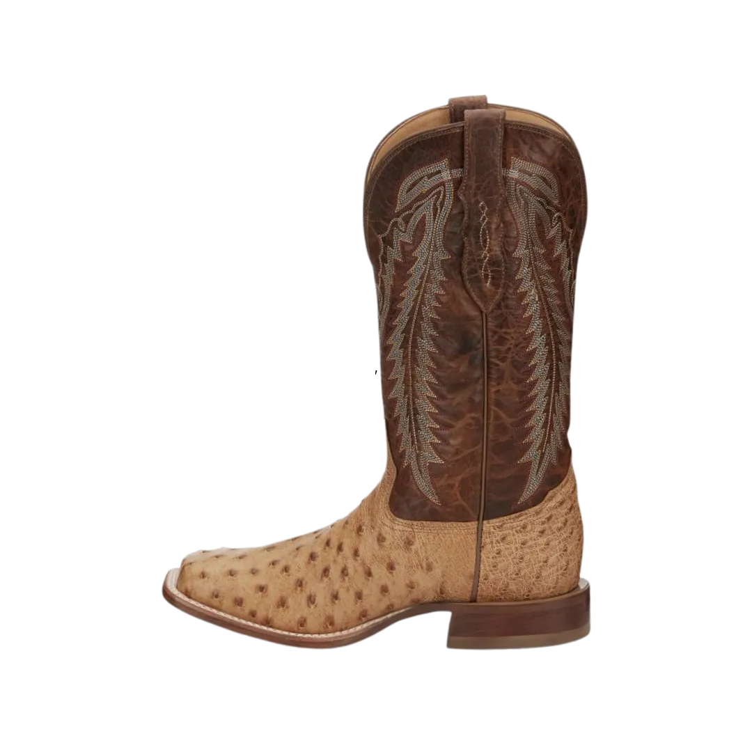 Tony Lama Men's Tan Full Quill Ostrich Top Square Toe Boot