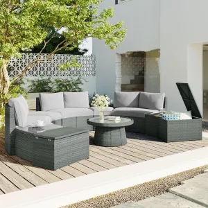 TOPMAX 10-Piece Outdoor Sectional Half Round Patio Rattan Sofa Set, PE Wicker Conversation Furniture Set for Free Combination, Light Gray