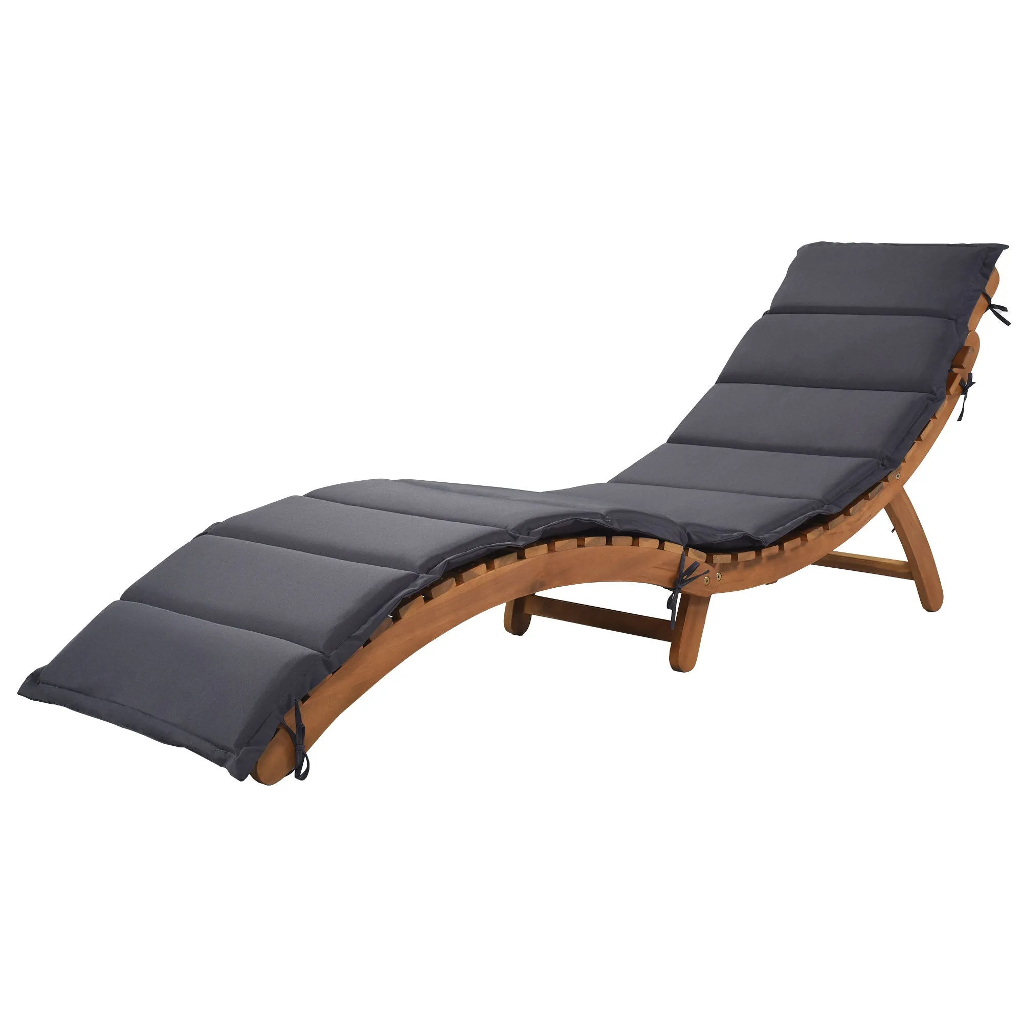 TOPMAX Outdoor Patio Wood Portable Extended Chaise Lounge Set with Foldable Tea Table for Balcony, Poolside, Garden, Brown Finish Dark Gray Cushion