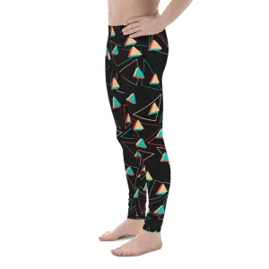 Triangular Geometric Meggings, Colorful Print Men's Black Running Leggings & Run Colorful Tights