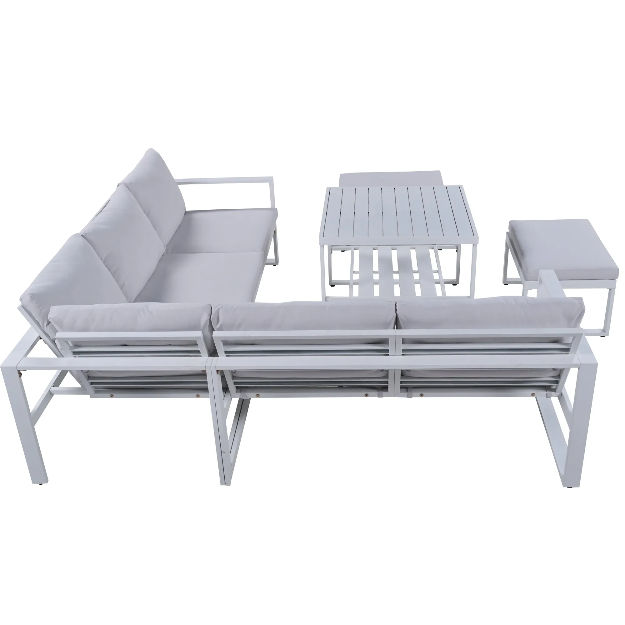 U_Style Industrial Style Outdoor Sofa Combination Set With 2 Love Sofa,1 Single Sofa,1 Table,2 Bench