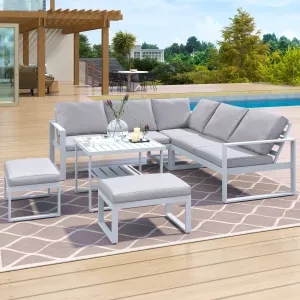 U_Style Industrial Style Outdoor Sofa Combination Set With 2 Love Sofa,1 Single Sofa,1 Table,2 Bench