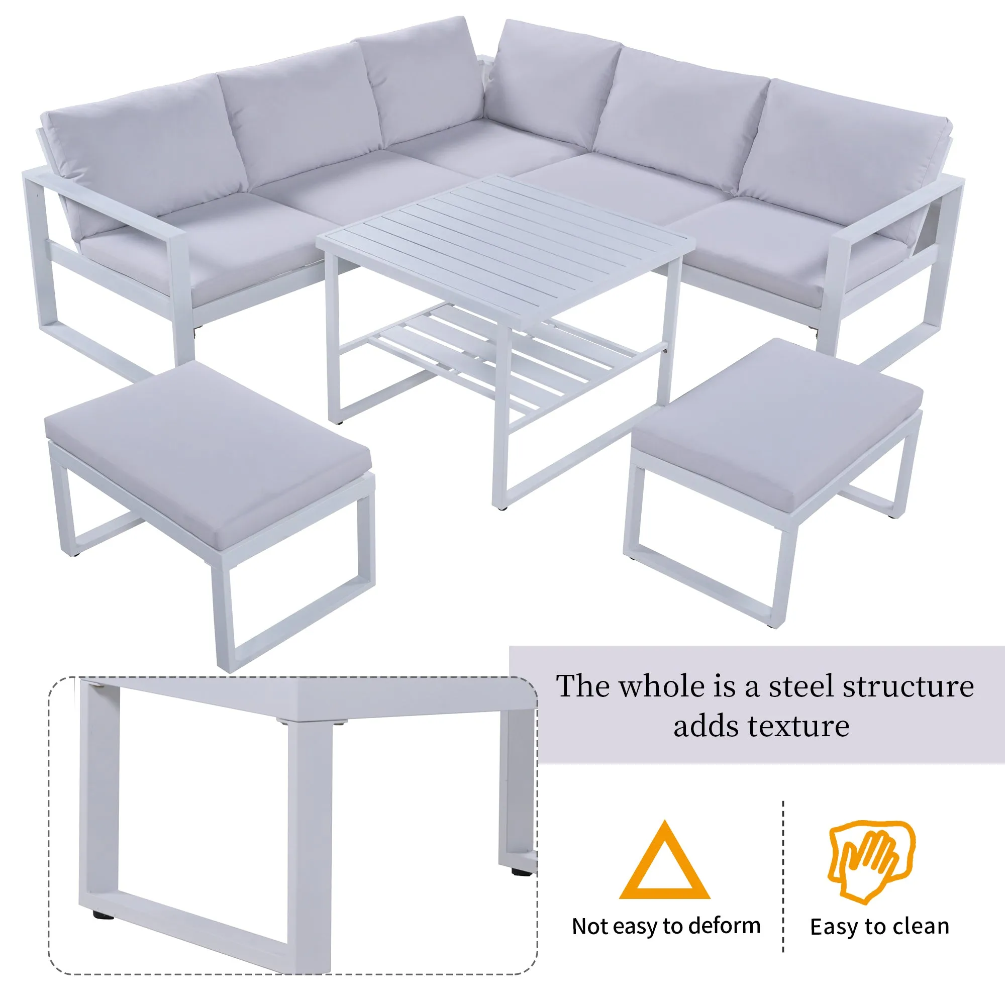 U_Style Industrial Style Outdoor Sofa Combination Set With 2 Love Sofa,1 Single Sofa,1 Table,2 Bench