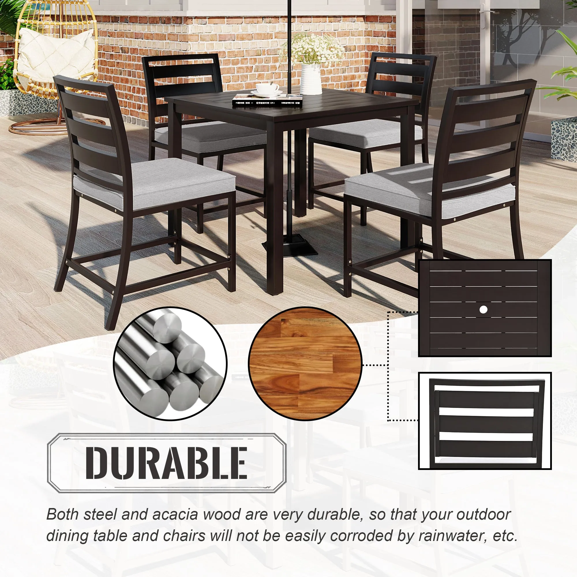 Ustyle Outdoor four-person dining table and chairs are suitable for courtyards, balconies, lawns