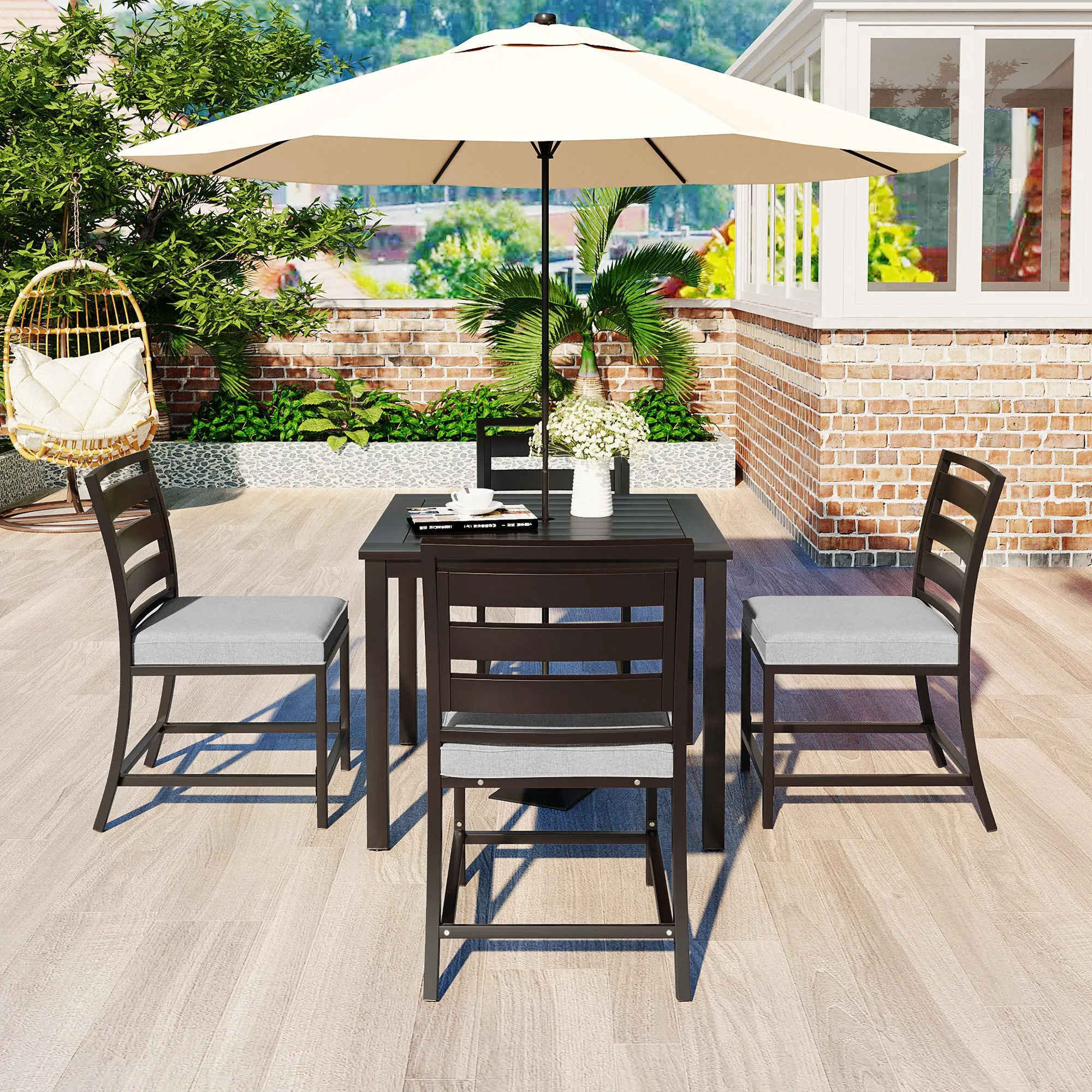 Ustyle Outdoor four-person dining table and chairs are suitable for courtyards, balconies, lawns