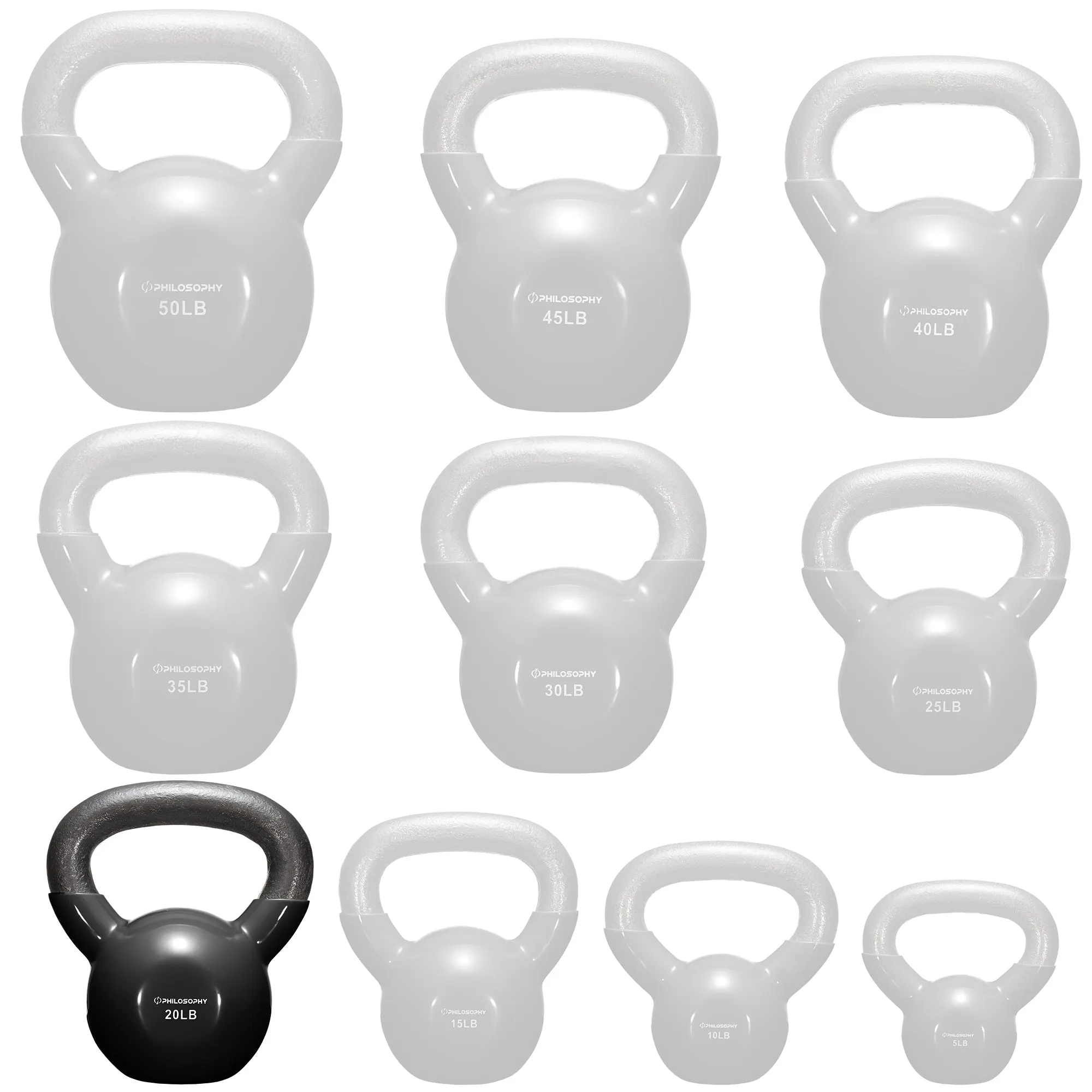 Vinyl Coated Cast Iron Kettlebell, 5 lbs to 50 Pound Weights